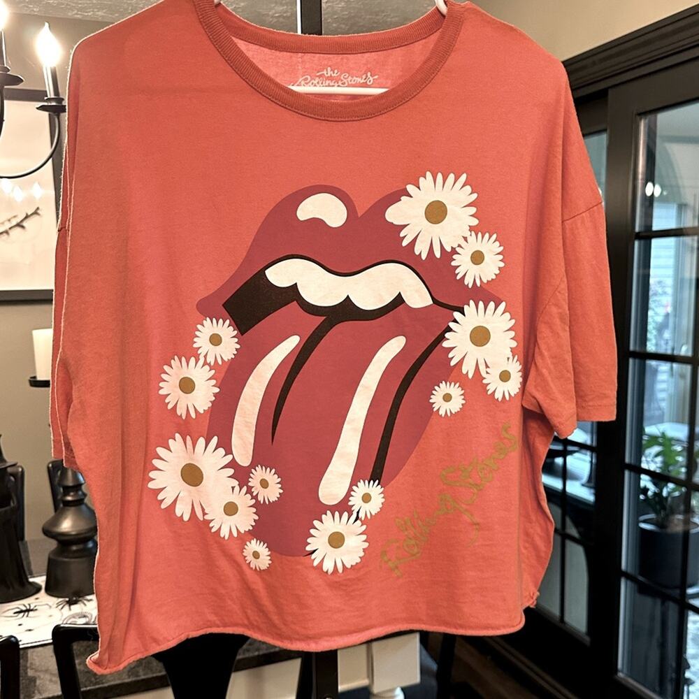 The Rolling Stones Women's Cropped Graphic Tee Rock Festival Retro Orange XL